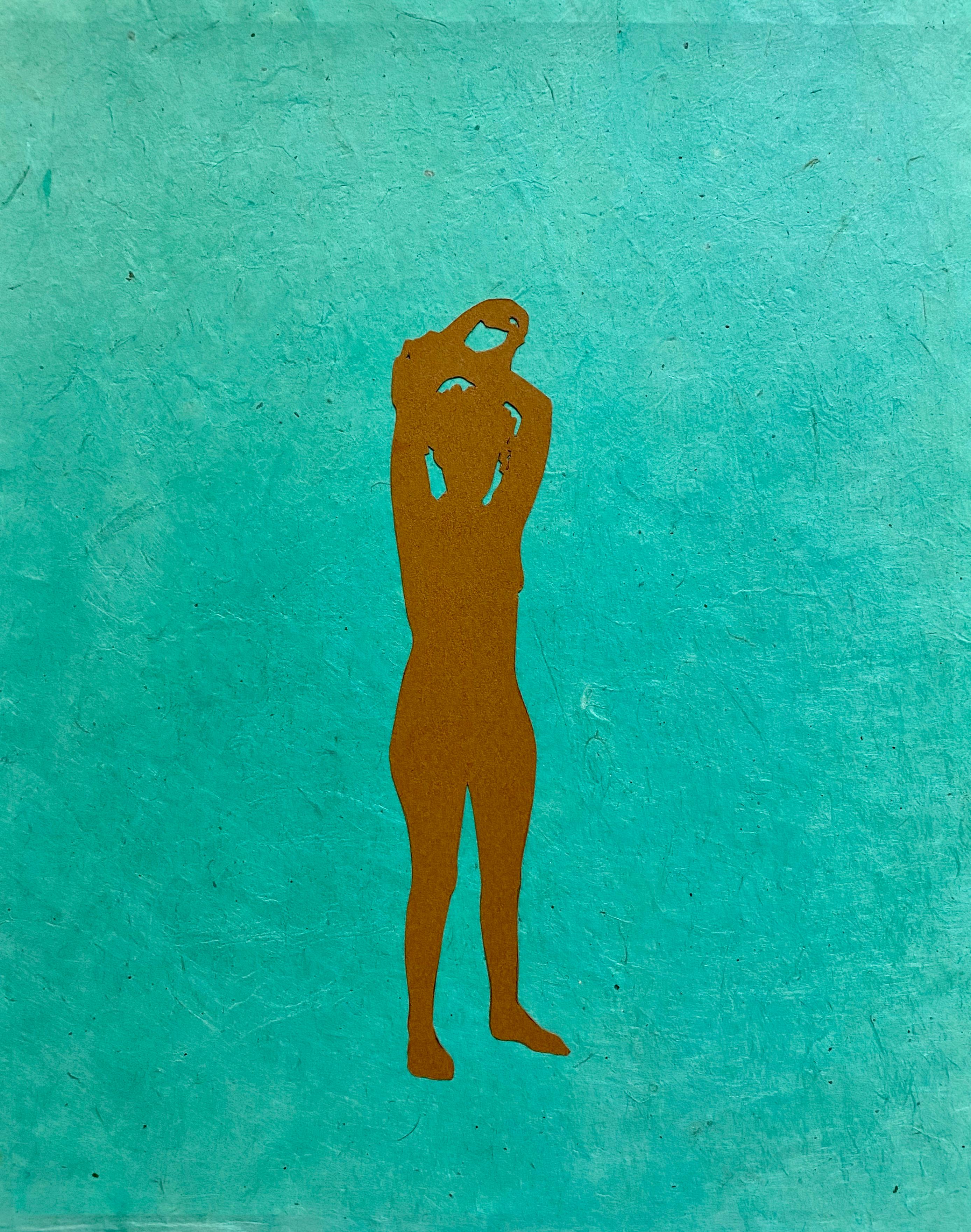 Untitled 10 - Contemporary Female Figurative Teal Paper Woman Collage, 2020 – Mixed Media Art von Jessica Maffia