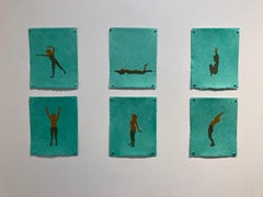 Untitled 12 - Contemporary Female Figurative Teal Swimmer Woman Collage, 2020
