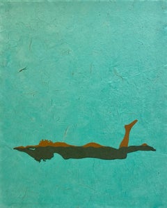 Untitled 12 - Contemporary Female Figurative Teal Swimmer Woman Collage, 2020