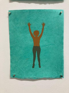 Untitled 13 - Handmade Paper Collage Female Swimmer Figure Brown Teal, 2020