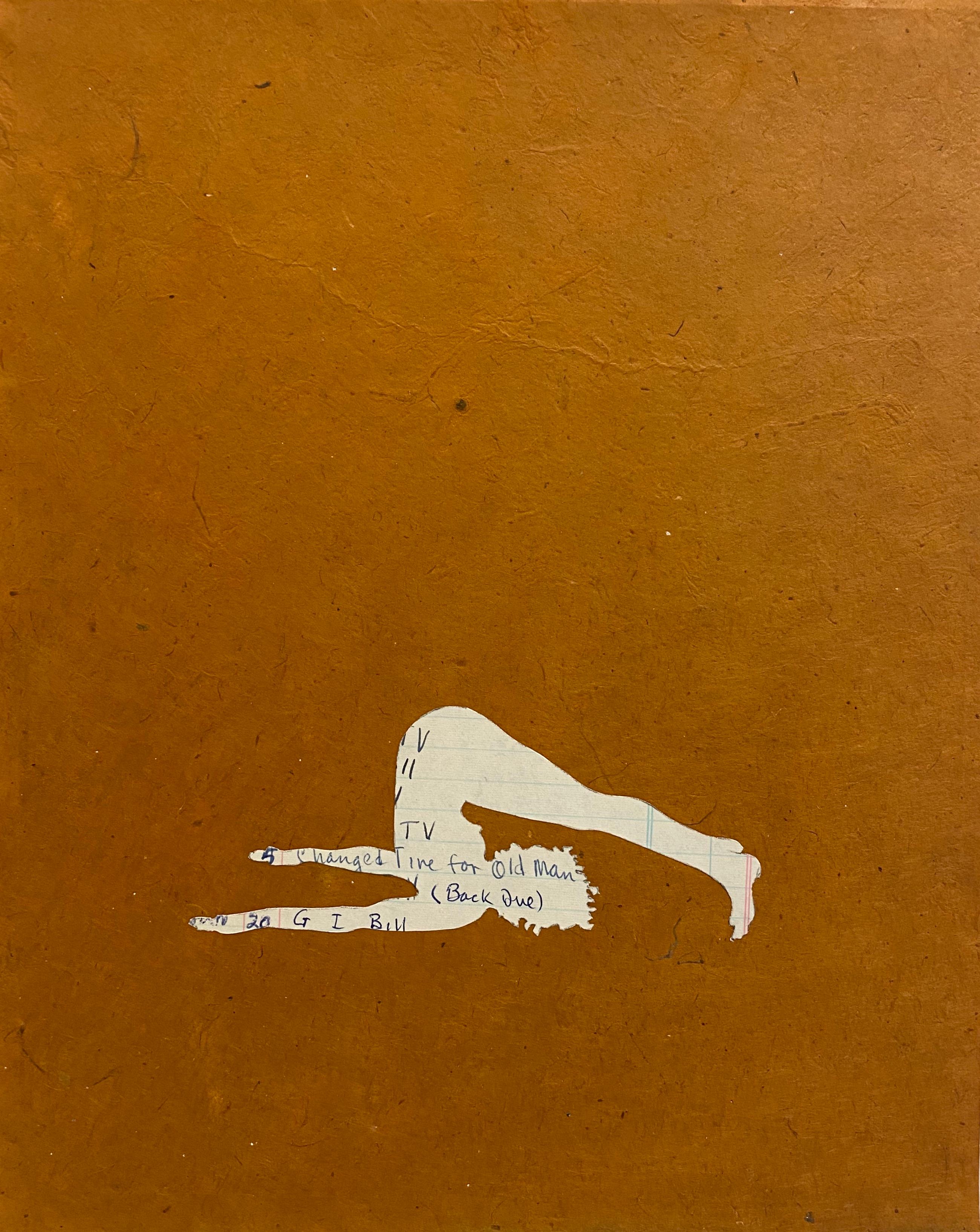Sin título 14, Collage de papel, Figura femenina, Postura de yoga, Papel Ledger, Siena Brown - Mixed Media Art de Jessica Maffia