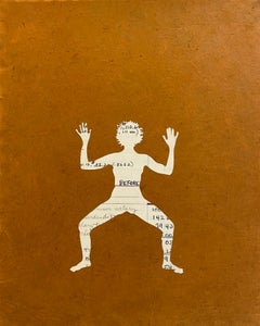 Used Untitled 15, Ledger Paper, Brown, Goddess Yoga Pose Paper Collage Female Figure