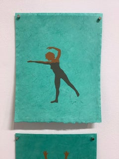 Untitled 9, Brown Female Swimmer Figure, Teal Green Paper Collage