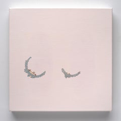 Self Soother 12, Square Sculptural Painting in Gold Leaf, Mica, Pale Pearl Blue