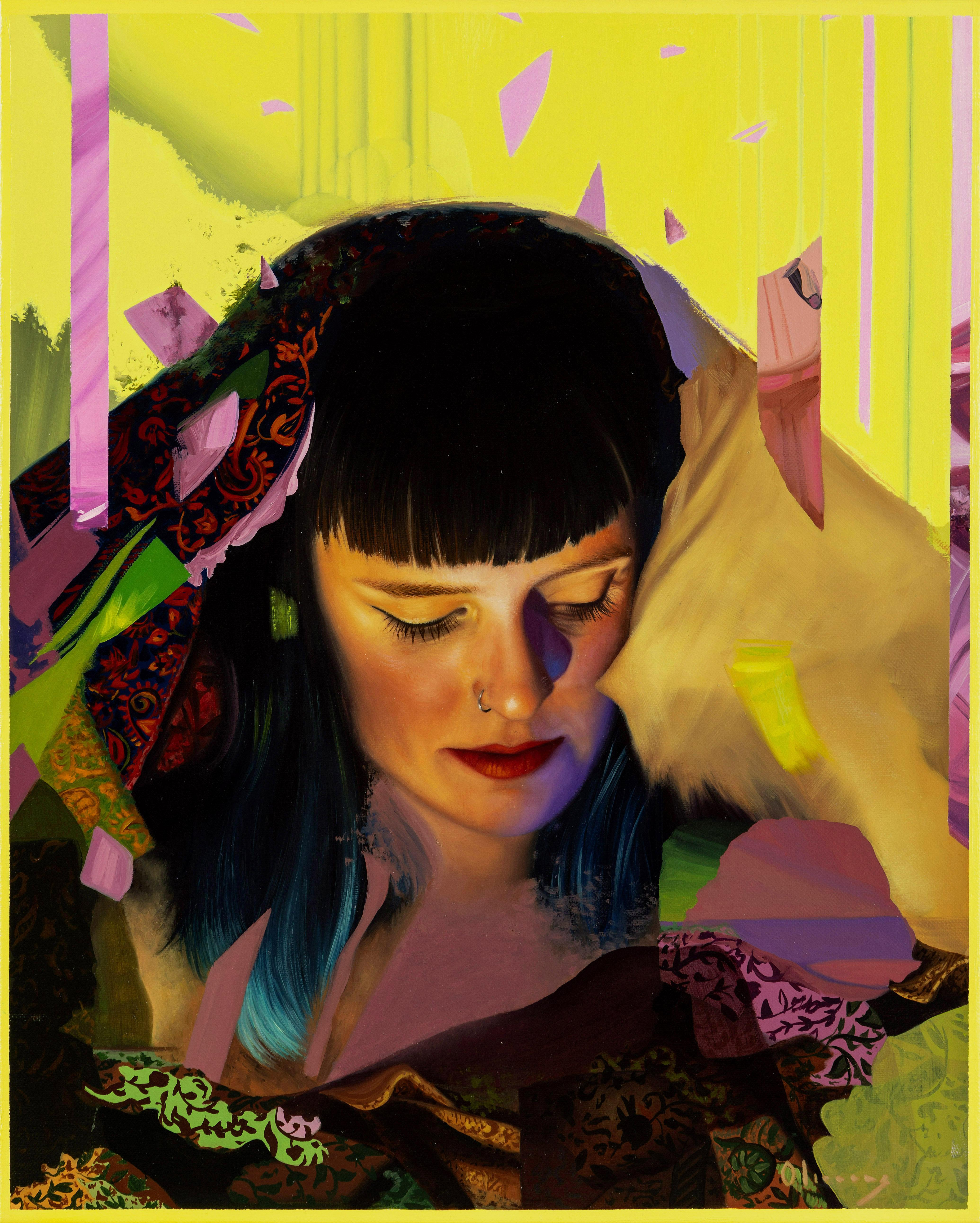 Portrait Painting Jessica Oliveras - "Y los sueños, sueños son" - Portrait féminin figuratif abstrait, peinture à l'huile