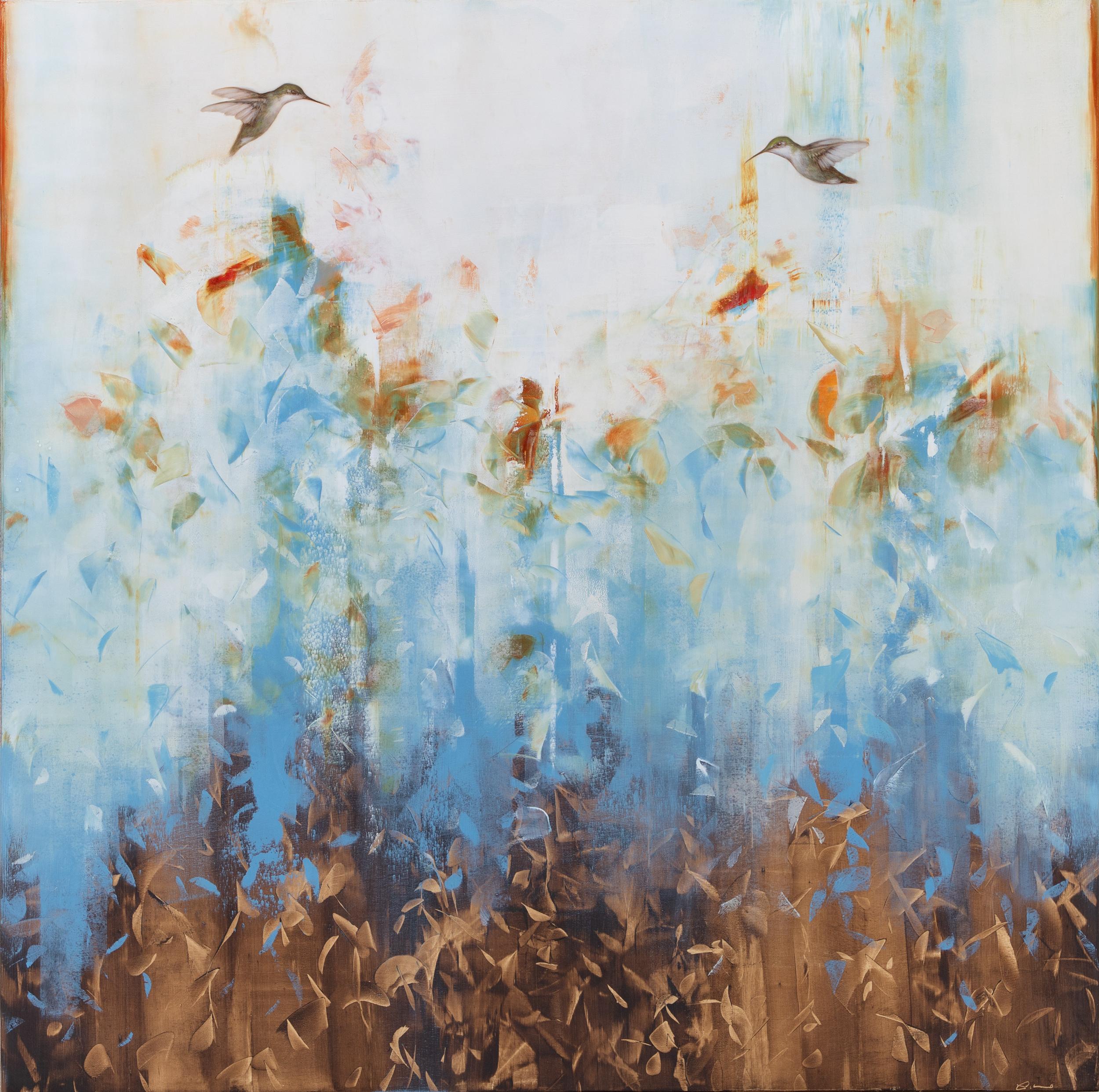 Garden of Rose and Gold by Jessica Pisano, Contemporary Bird Painting in Oil