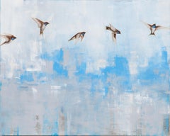 Im Flug von Jessica Pisano, Zeitgenössische Vogelmalerei in Öl auf Leinwand