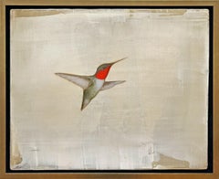 In Flight I by Jessica Pisano Contemporary Red Hummingbird Painting on board