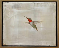 En vuelo II by Jessica Pisano Pintura contemporánea Colibrí rojo sobre tabla