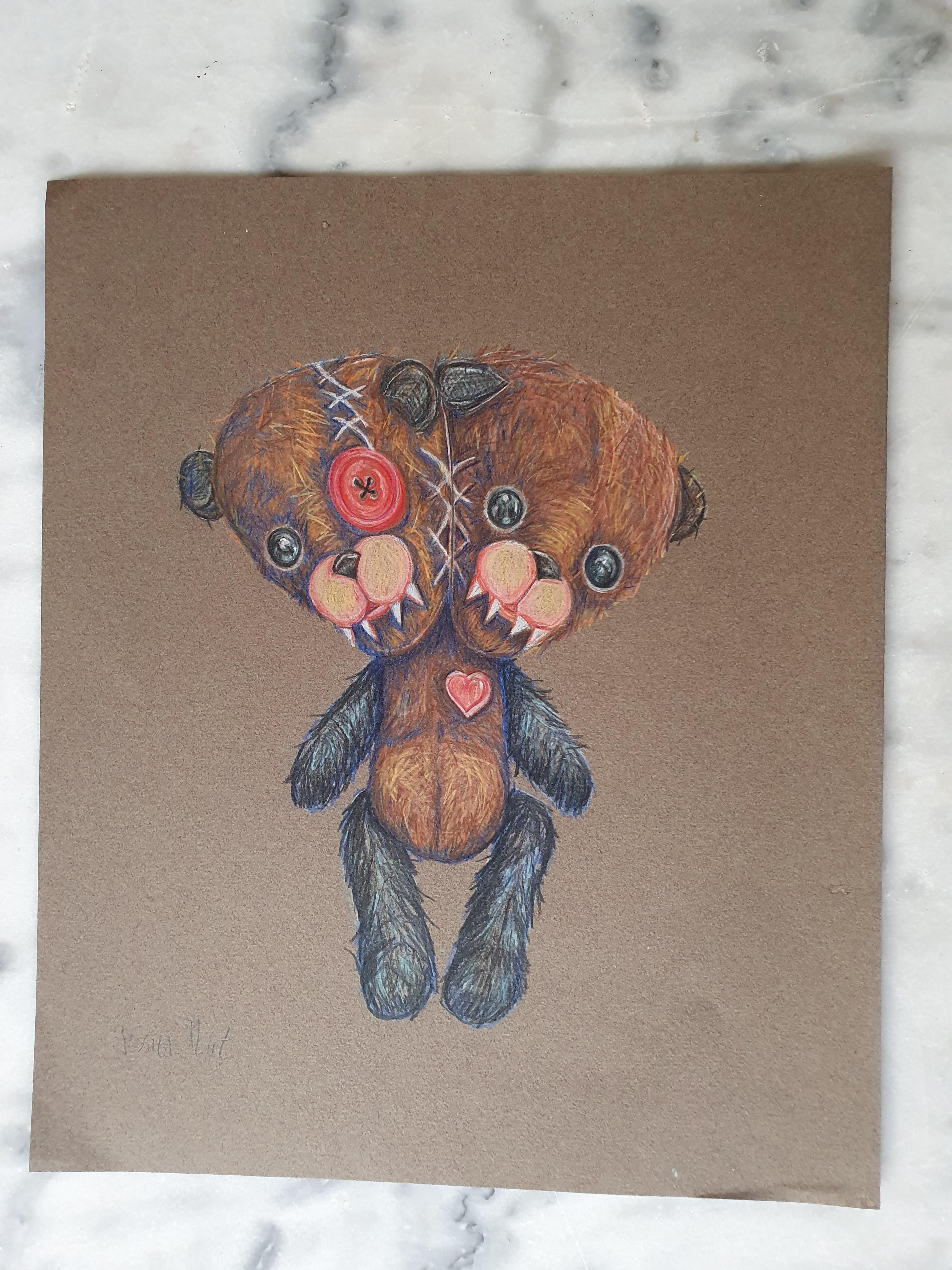 Petit ours en peluche mignon et transpirant - 2020 - Painting de Jessica Pliez