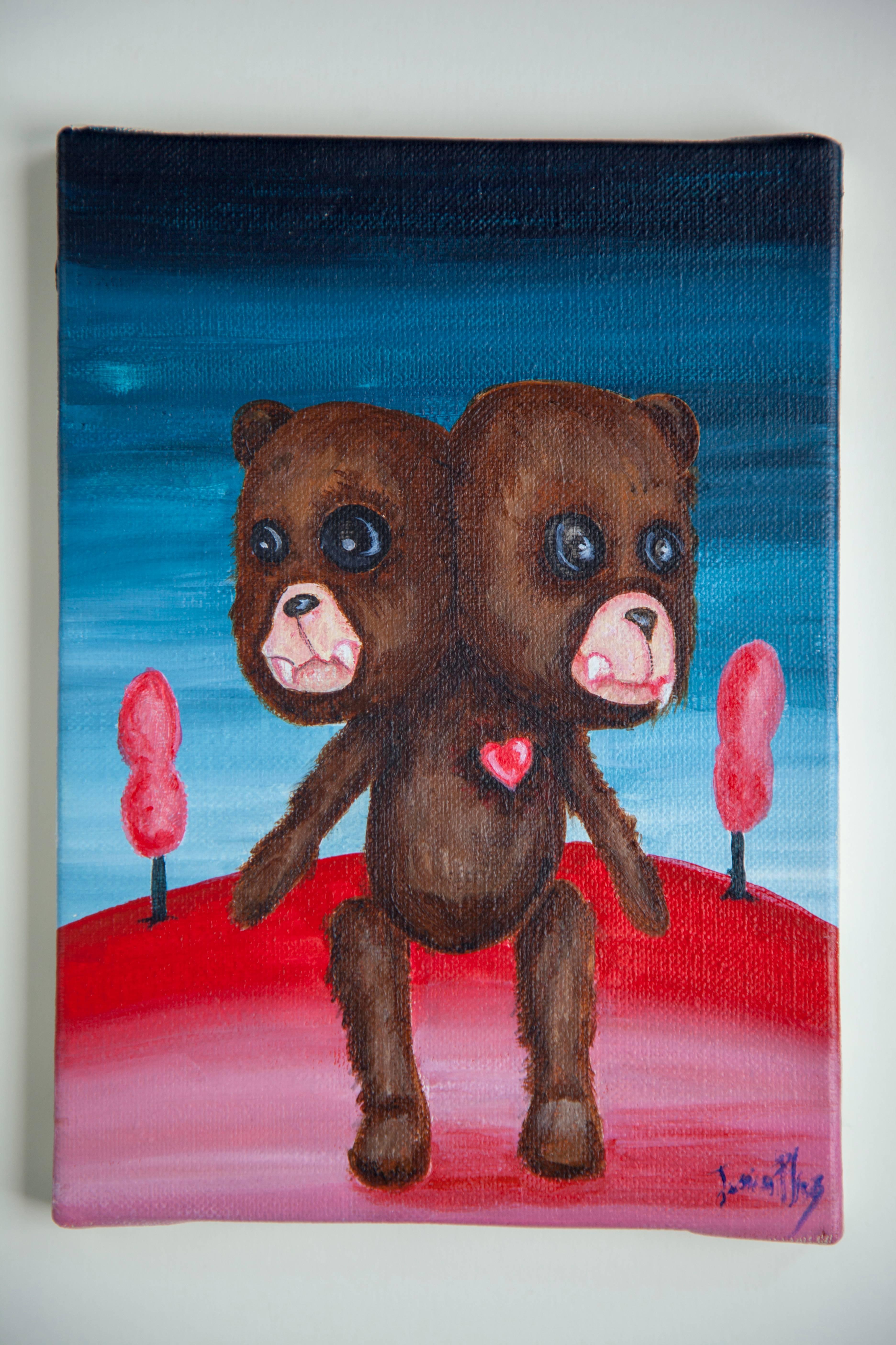 Two heads bear - Painting by Jessica Pliez