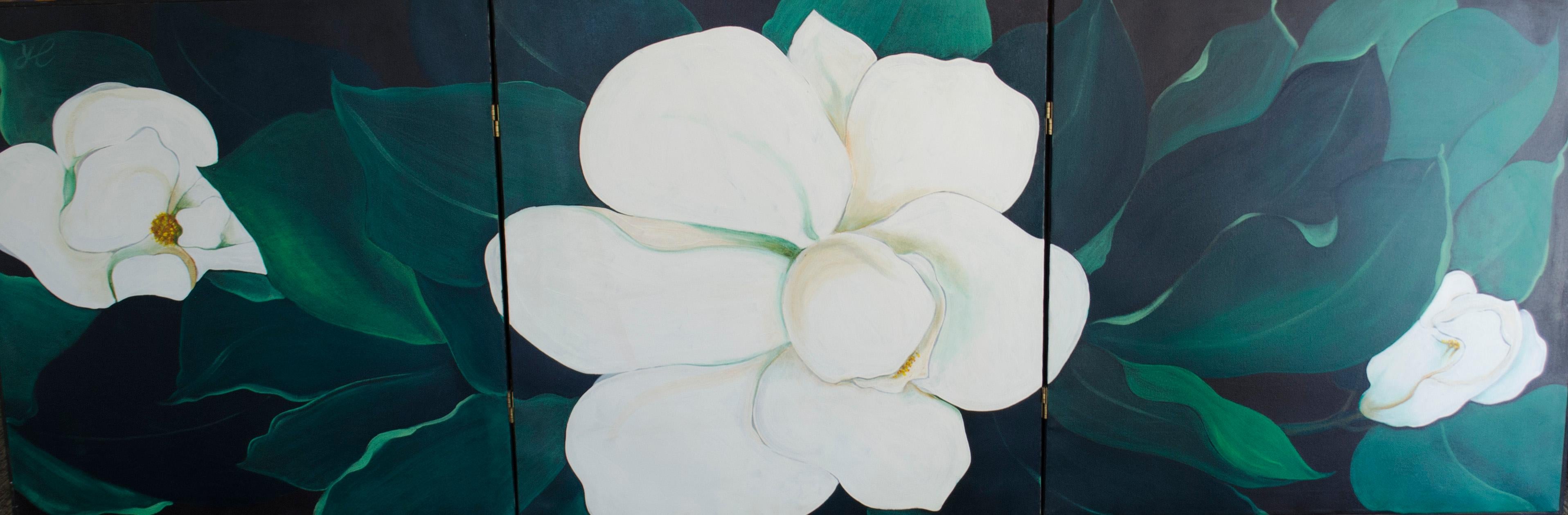 Jessica Rice Still-Life Painting – Magnolias-Schildkröten