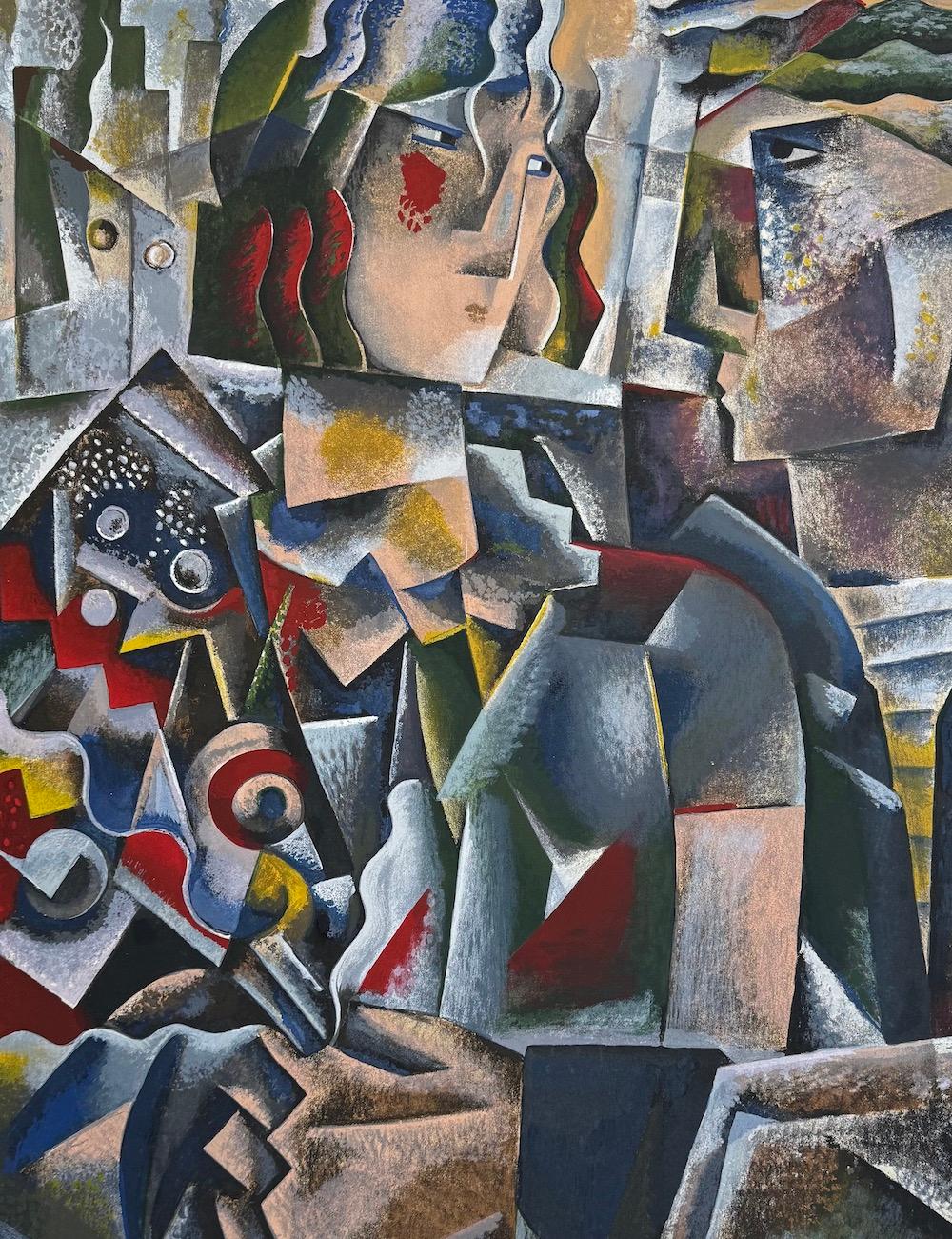 THE INVITATION Color Serigraph, Modern Abstract, Couple Portrait, Cubist style - Contemporary Print by Jessica Rice