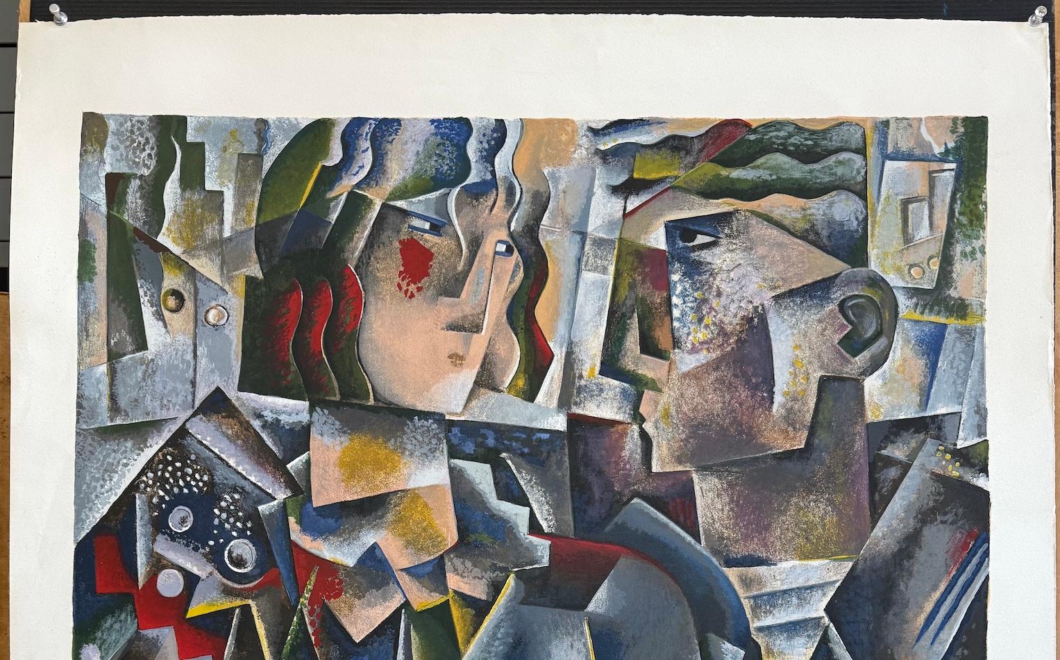 THE INVITATION Color Serigraph, Modern Abstract, Couple Portrait, Cubist style For Sale 1