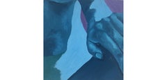 Cold (2020), blue nude oil on wood panel painting, hand and torso, cool tones