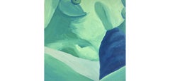 Glow, 2021, figurative mint green nude portrait, oil on wood panel painting