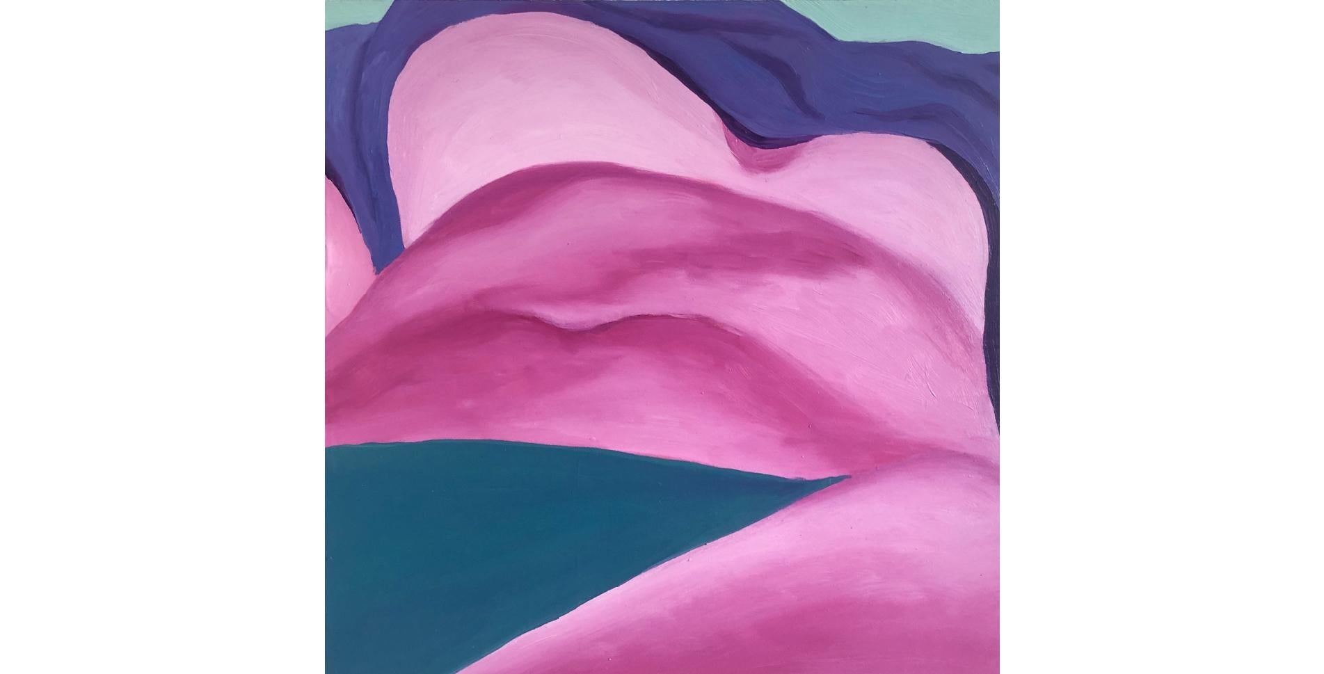 Slope, Oil painting on wood panel, 2021, figurative nude portrait in pink - Painting by Jessica Rubin