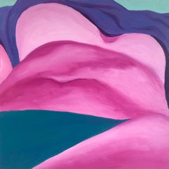 Slope, Oil painting on wood panel, 2021, figurative nude portrait in pink