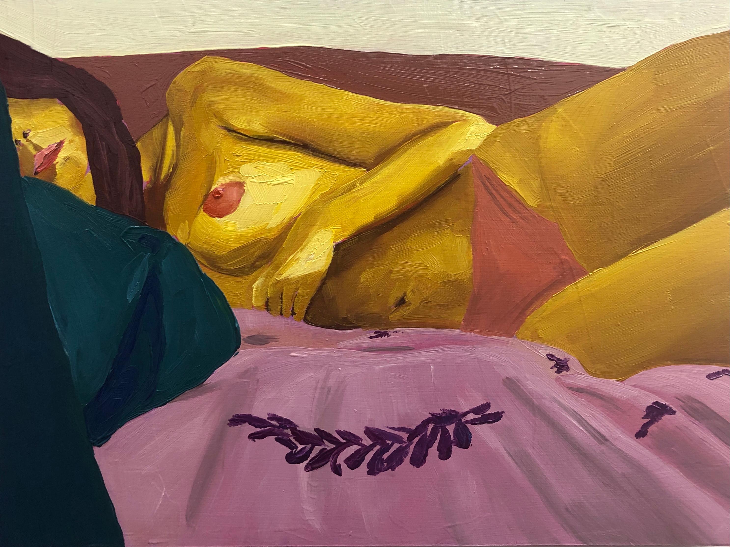 Study For Bedroom Scene 3, Oil painting on wood panel, figurative nude portrait