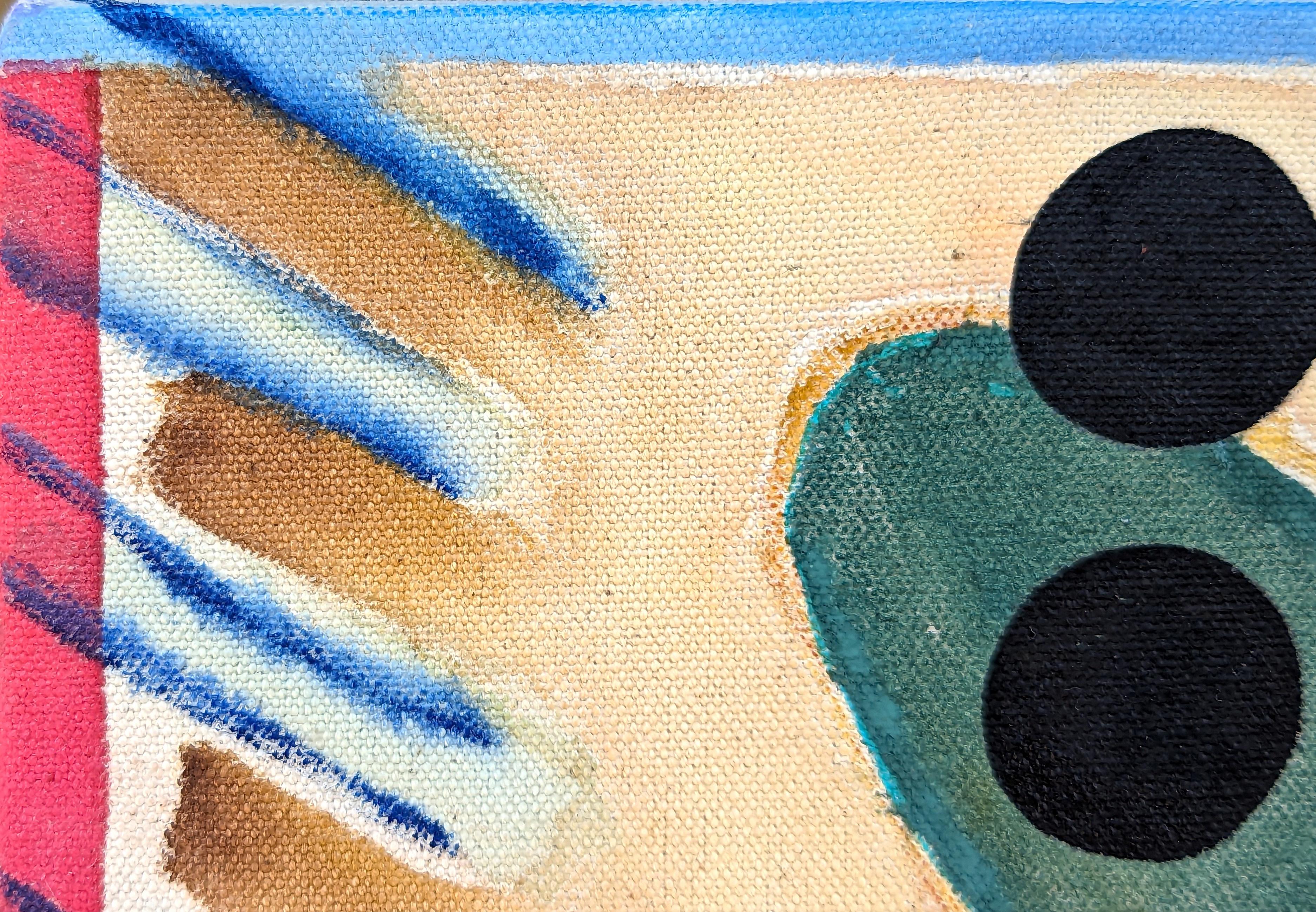 „Dot Dot“ Zeitgenössisches farbenfrohes abstraktes Gemälde in Mischtechnik für den Innenraum (Beige), Still-Life Painting, von Jessica Simorte