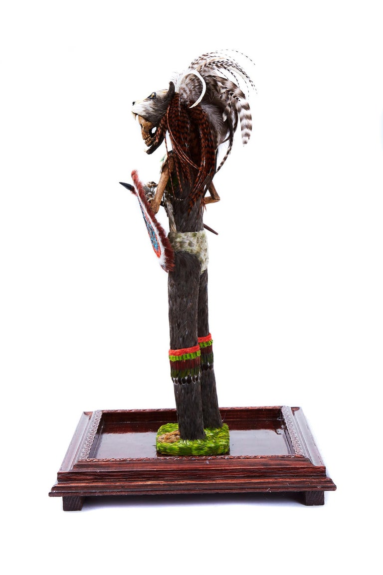 Emperador Ahuizotl, Mexican Folk Art, Featherwork  - Cactus Fine Art - Contemporary Sculpture by Jessica Yazmin Fuerte Alejo