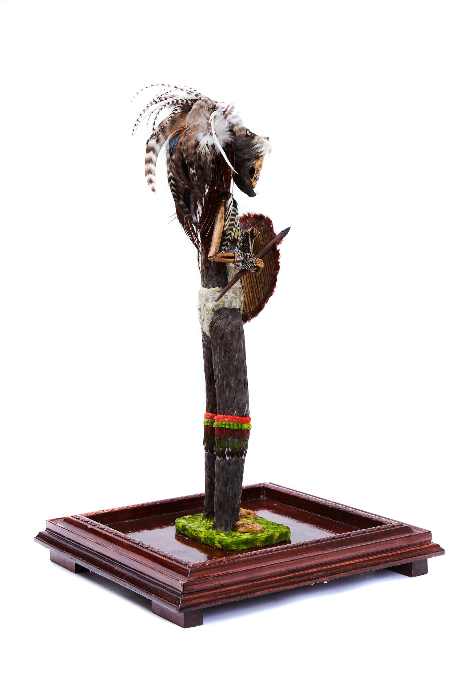 Emperador Ahuizotl, Mexican Folk Art, Featherwork  - Cactus Fine Art - Contemporary Sculpture by Jessica Yazmin Fuerte Alejo