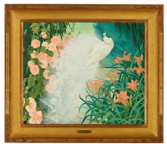 "Pfau, Stockrosen und Lilien" Jessie Arms Botke, Künstlerin, Vogel, Natur