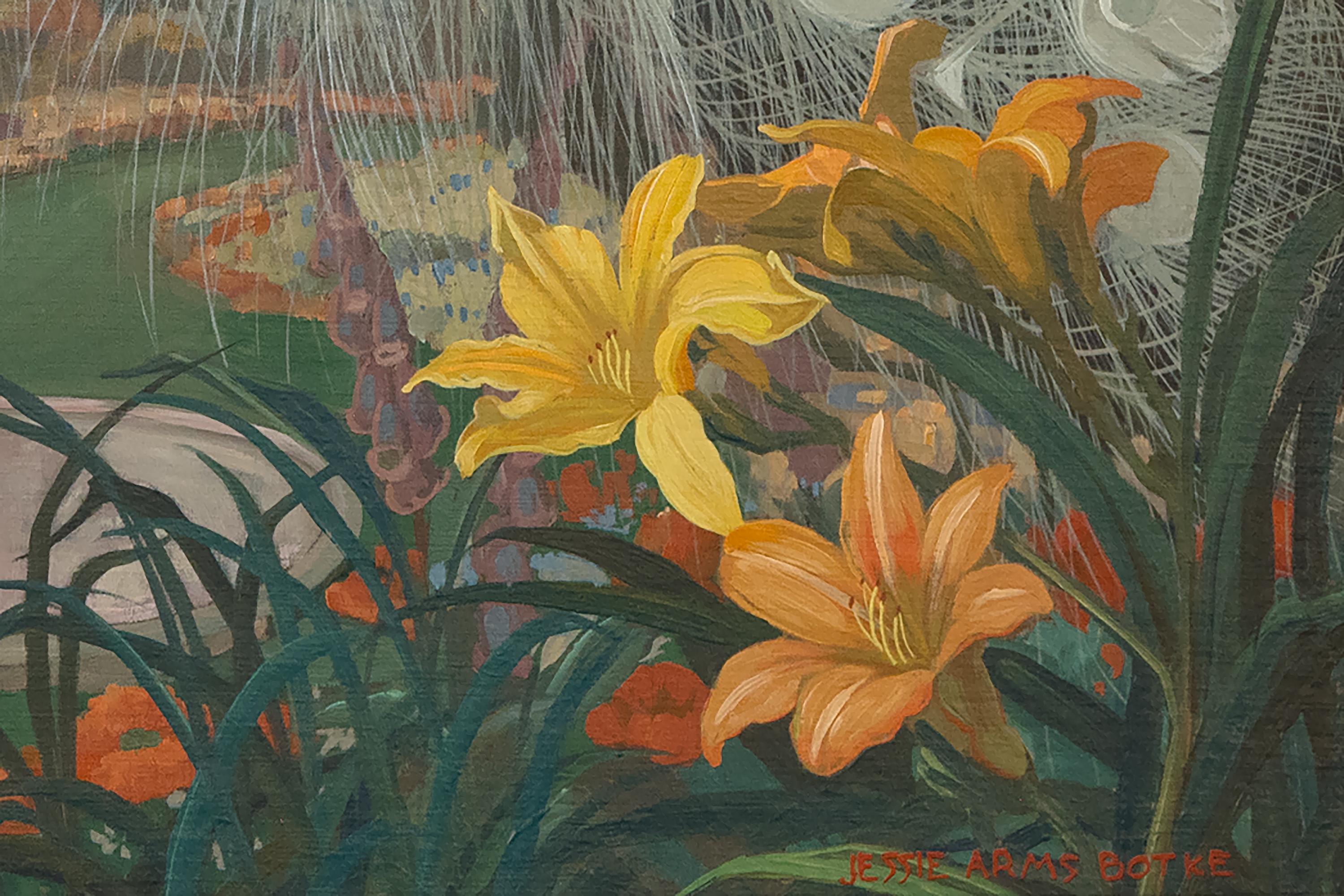 Deux paons blancs - Impressionnisme Painting par Jessie Arms Botke