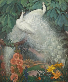 Dos pavos reales blancos