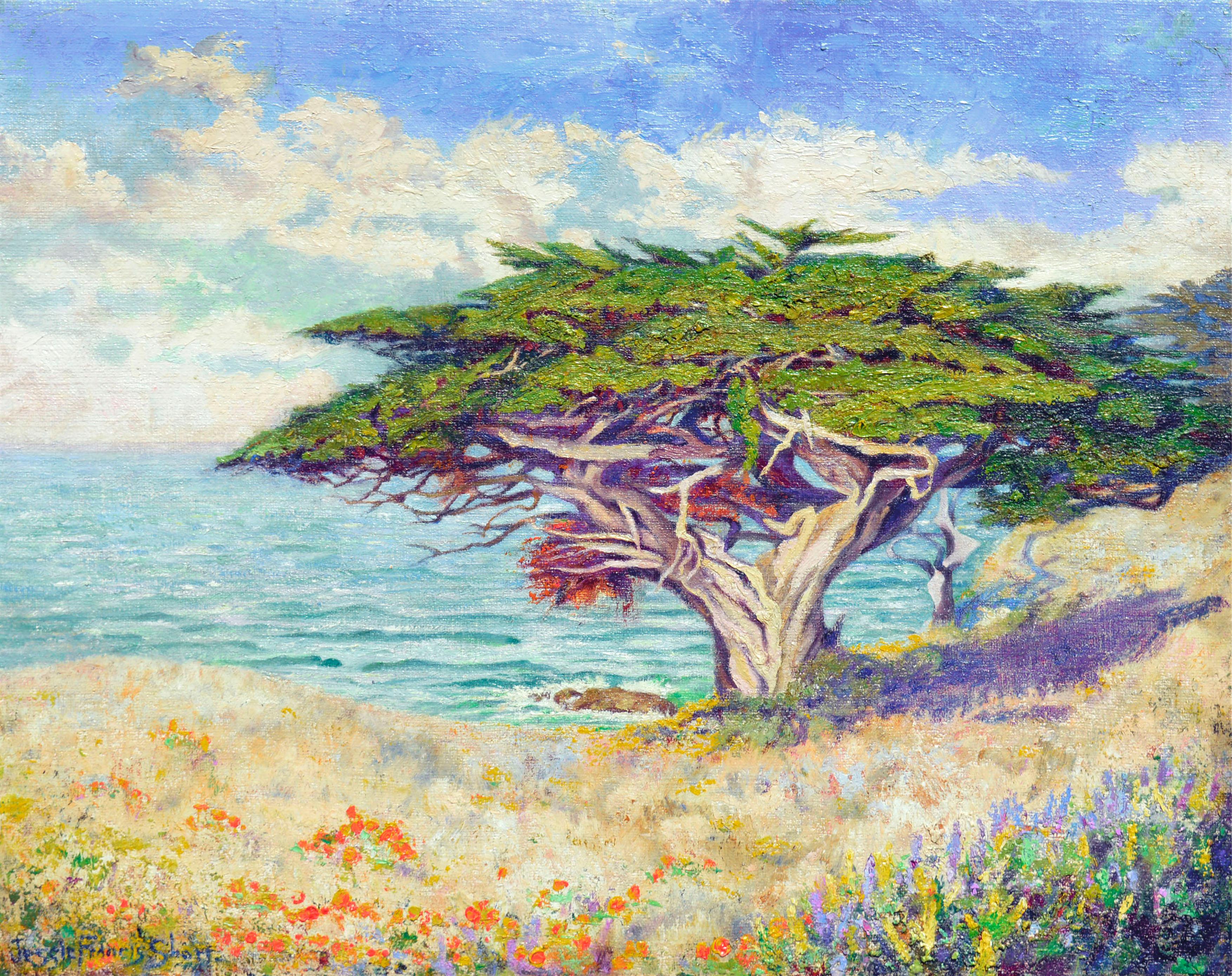 Jessie Glen Francis Short-Jackson Landscape Painting - Cypress Tree, Point Lobos