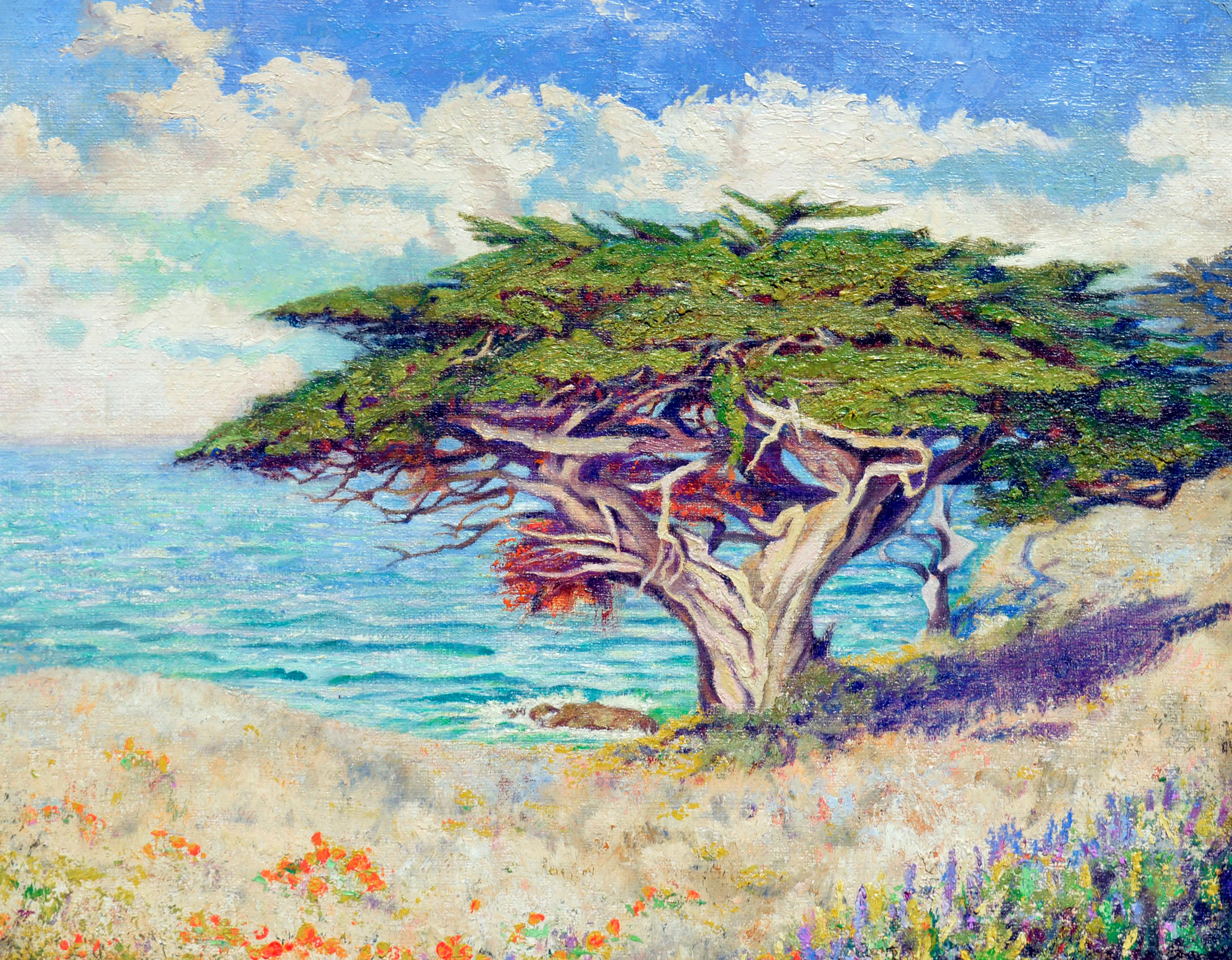 Cypress Tree, Point Lobos - Painting by Jessie Glen Francis Short-Jackson