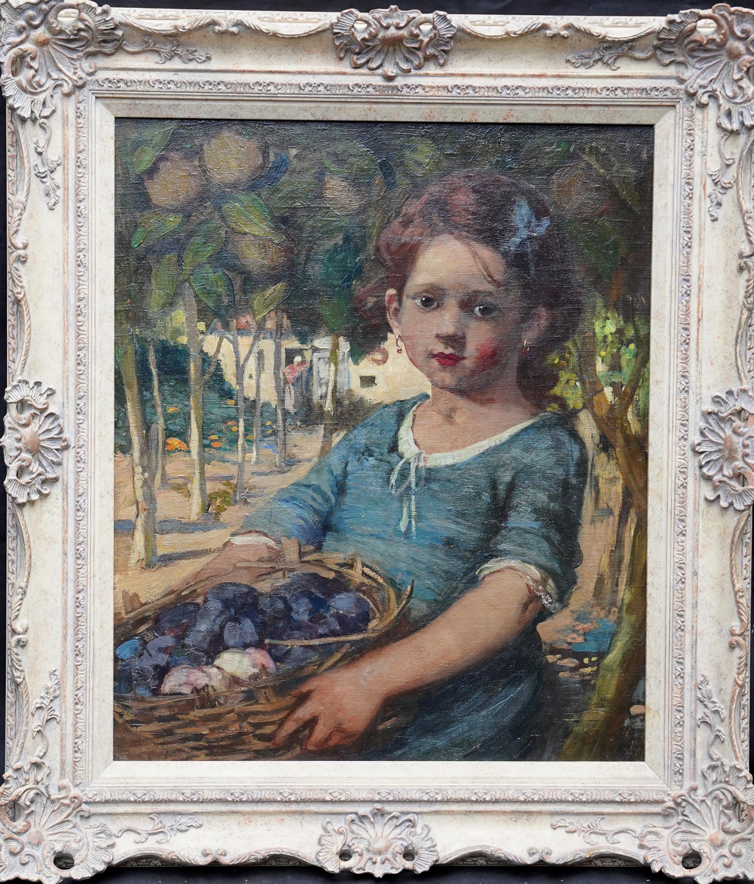 Harvesting Plums - Scottish 1930's Glasgow School art portrait oil painting