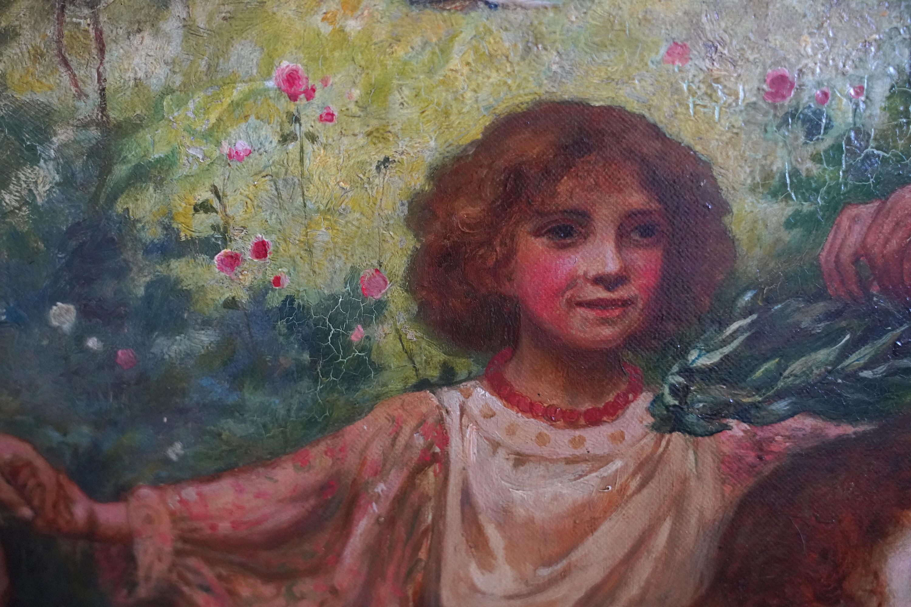 Infanzia di Dante - Pittura a olio figurativa preraffaellita di epoca vittoriana britannica in vendita 5