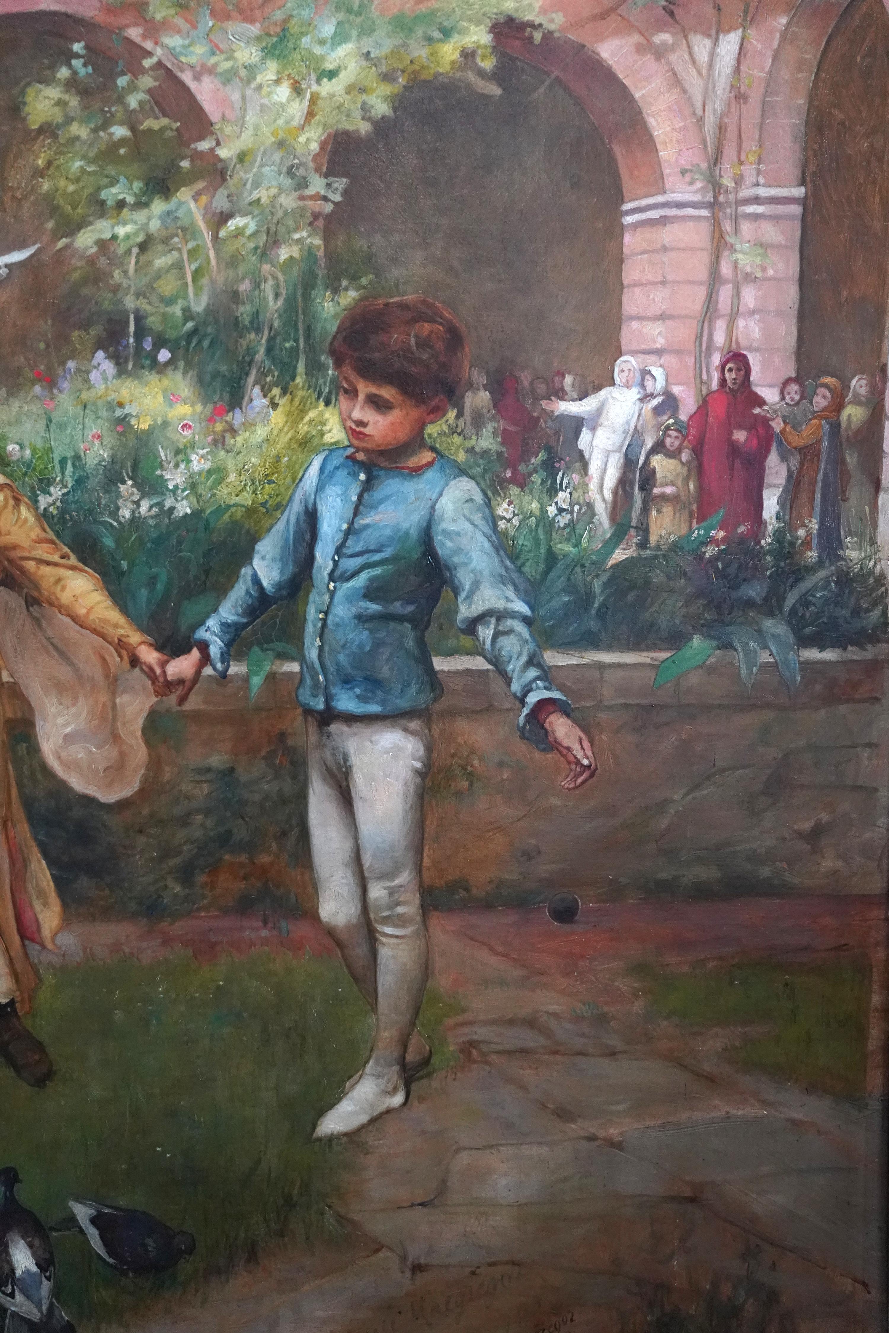 Infanzia di Dante - Pittura a olio figurativa preraffaellita di epoca vittoriana britannica in vendita 9