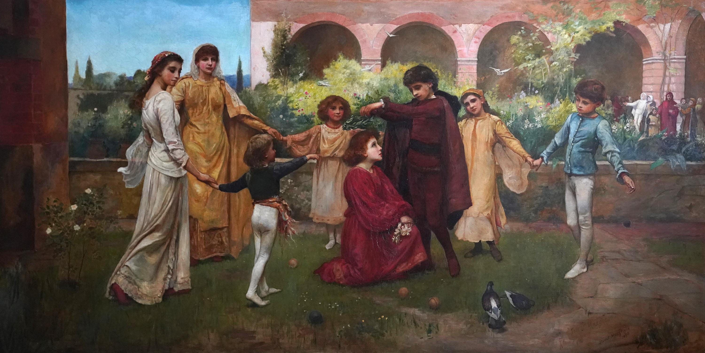 Infanzia di Dante - Pittura a olio figurativa preraffaellita di epoca vittoriana britannica in vendita 14