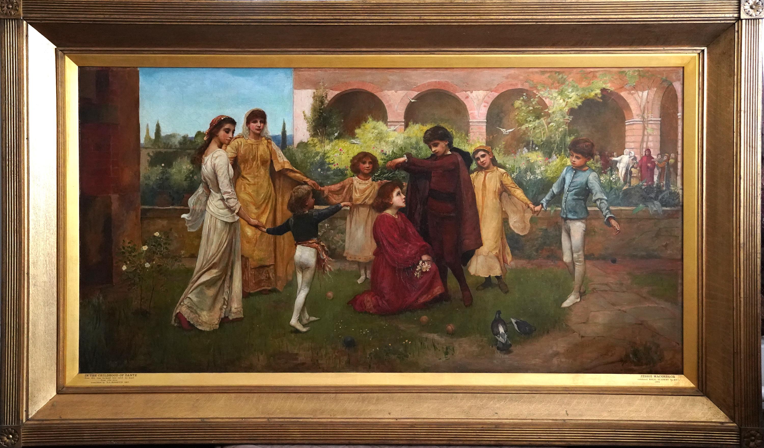 Infanzia di Dante - Pittura a olio figurativa preraffaellita di epoca vittoriana britannica in vendita 15