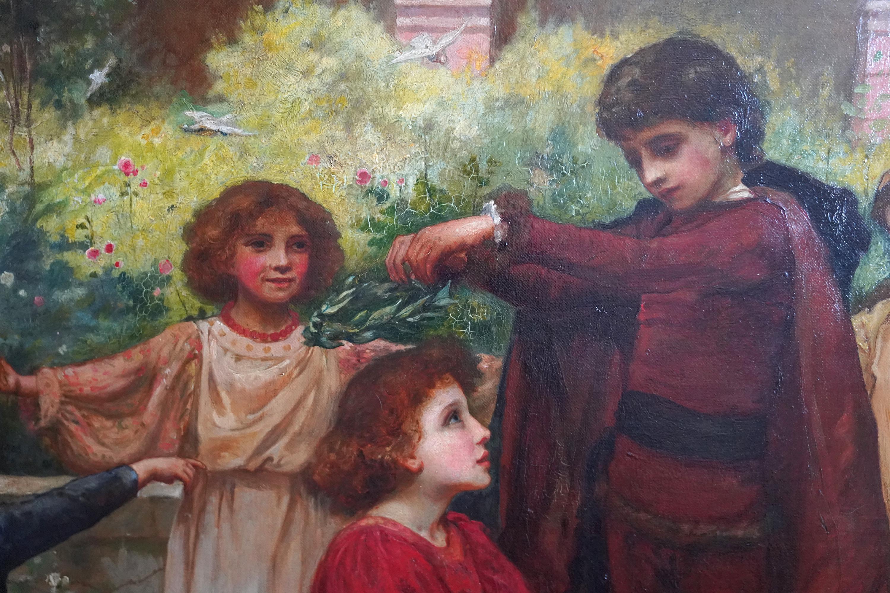 Infanzia di Dante - Pittura a olio figurativa preraffaellita di epoca vittoriana britannica in vendita 1