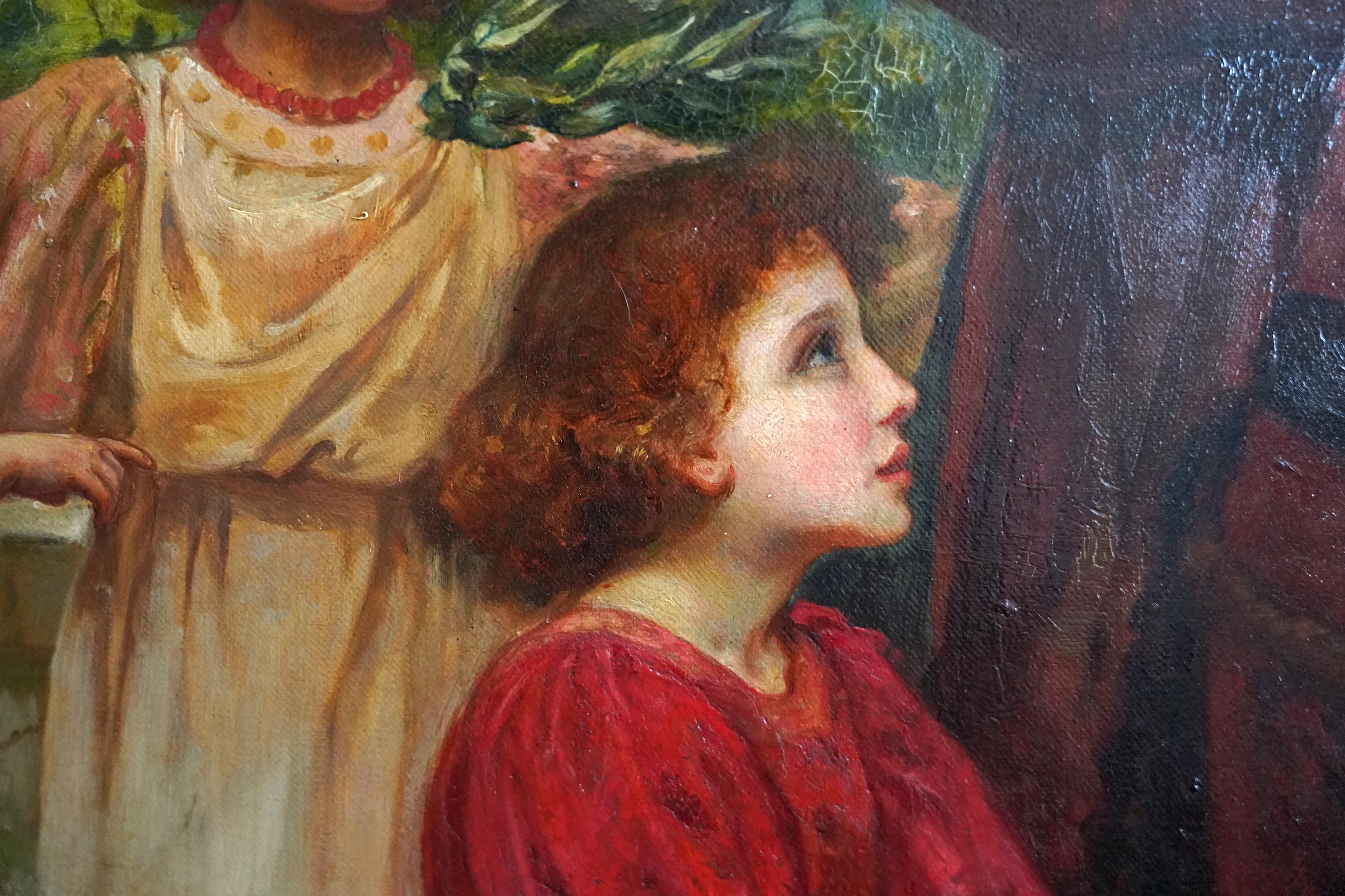 Infanzia di Dante - Pittura a olio figurativa preraffaellita di epoca vittoriana britannica in vendita 2