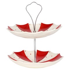 Vintage Jessie Tate Midwinter Modern Fashion Shape Red Domino Two Tier Cake Stand