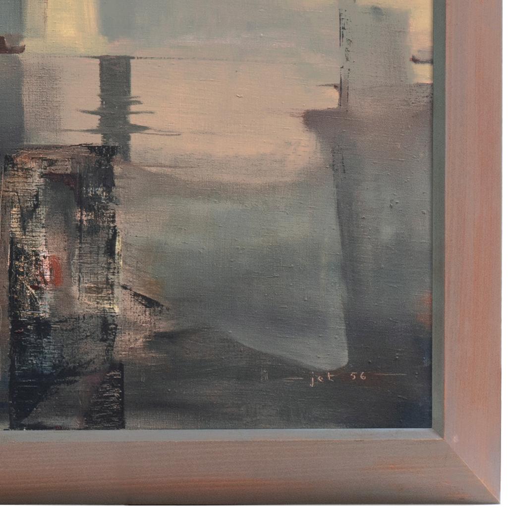 'View of San Francisco Bay', Bay Area Abstraction, Jack London, Modernist Oil - Gray Abstract Painting by Jessie Thomason