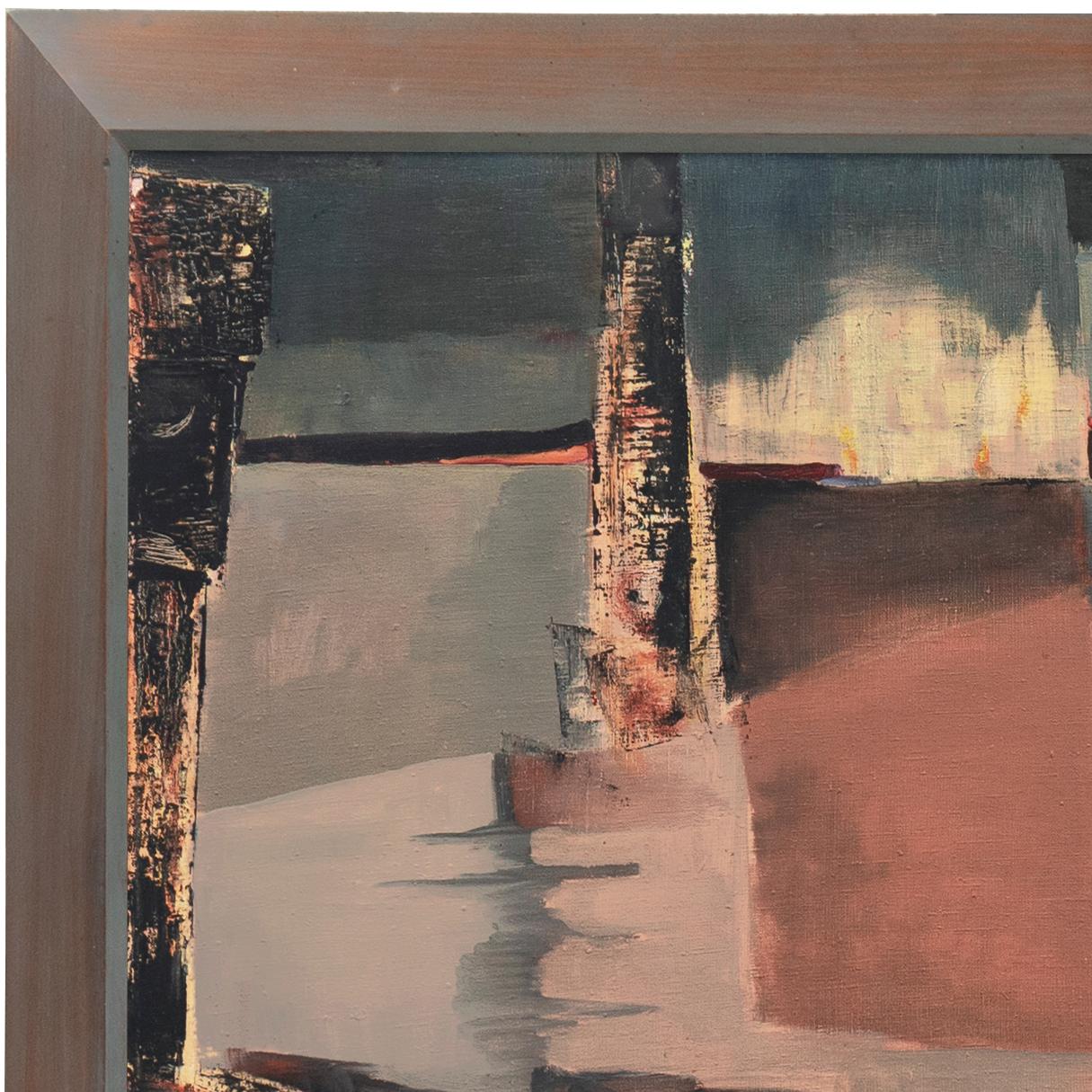 Initialed lower right, 'J.e.t.' for Jessie E. Thomason (American, 20th Century) and dated 1956. Exhibited: Jack London Art Festival, 1956.
Displayed in the original and period, painted and washed wood frame.
Framed dimensions: 23.25 H x 1.75 D x
