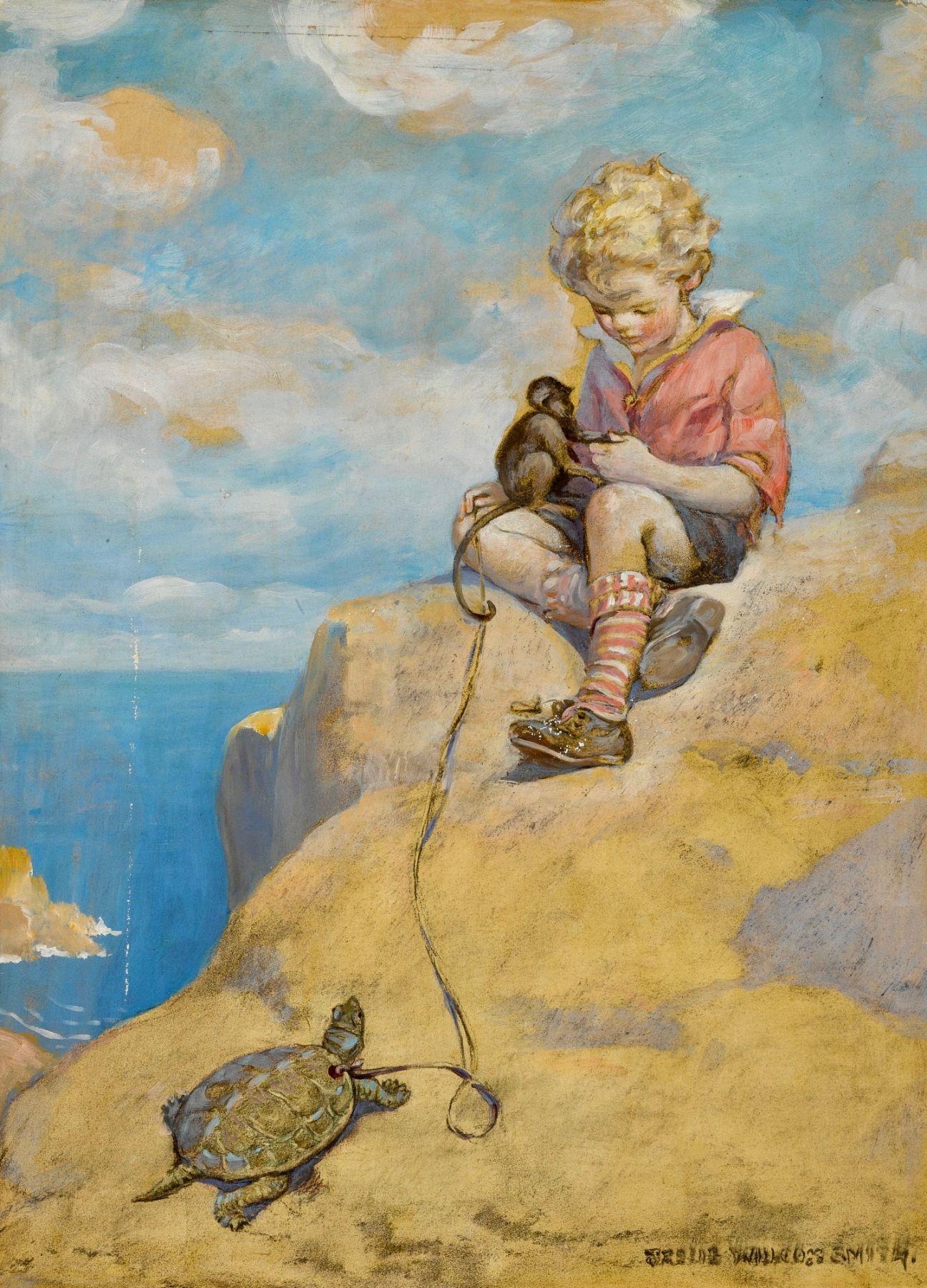 Jessie Willcox Smith Figurative Painting - Bobs, King of the Fortunate Isle