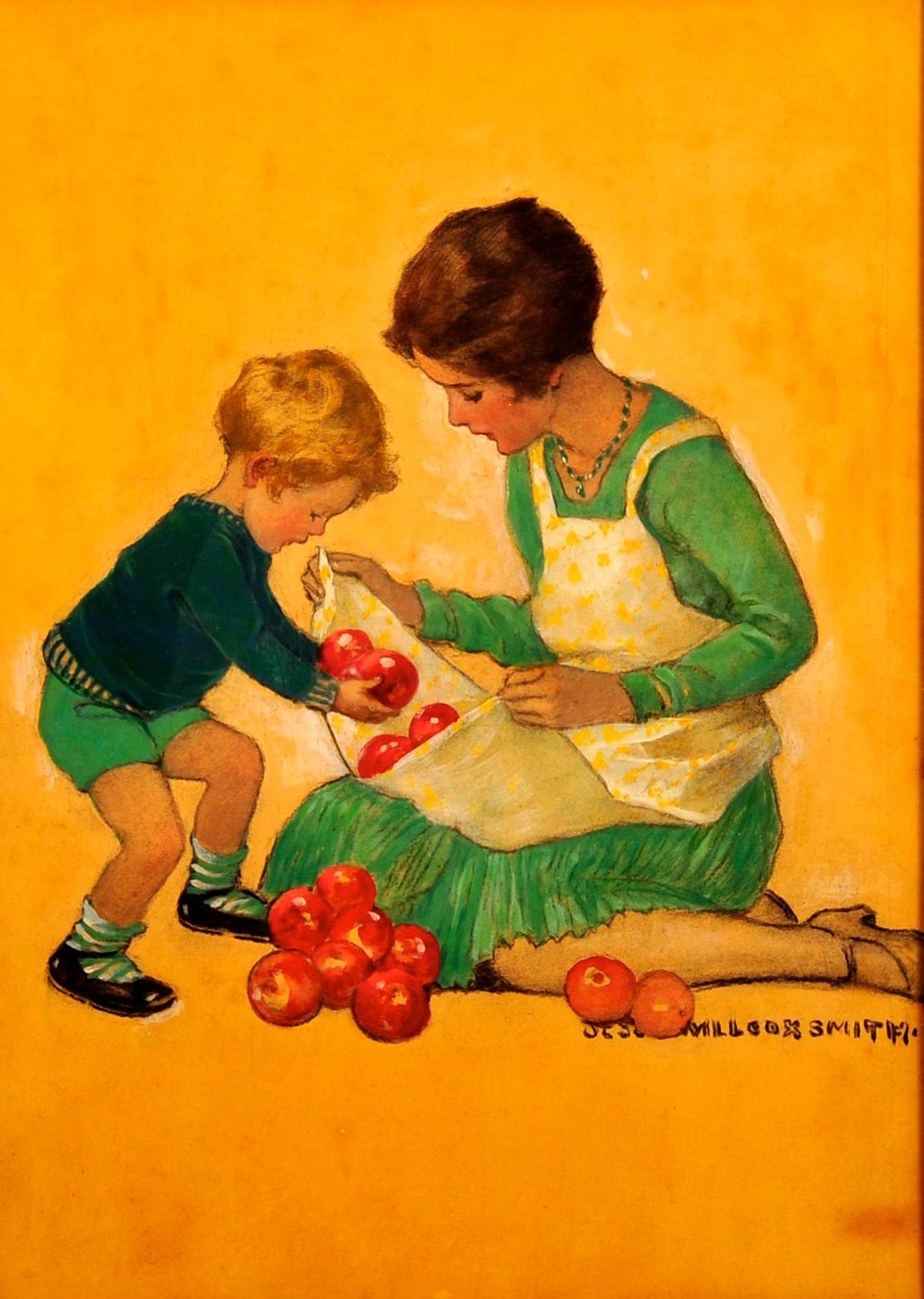 Jessie Willcox Smith Figurative Painting - Mom with Apples, Good Housekeeping Cover