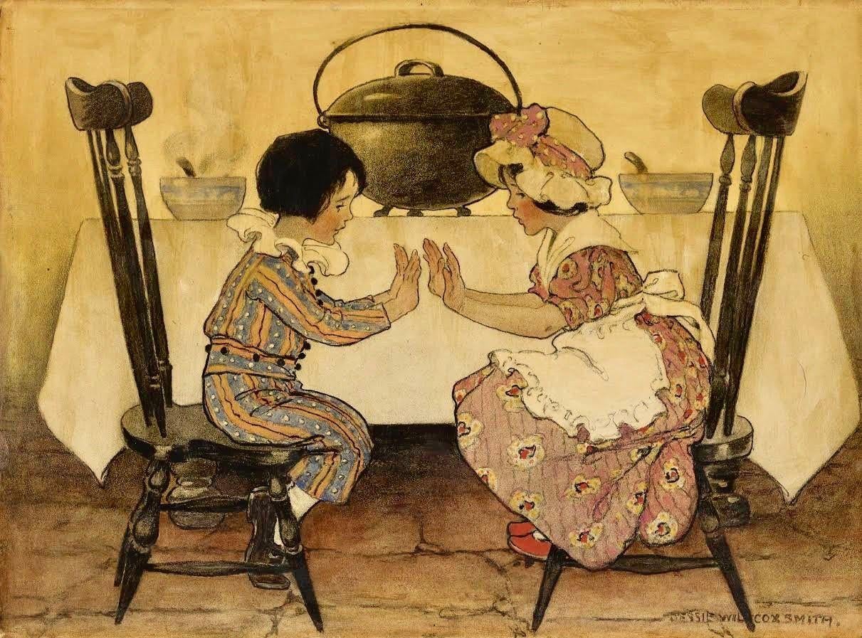 Hot Pease-Porridge Hot, Pease-Porridge Cold ( Hot Pease-Porridge Hot) - Mixed Media Art de Jessie Willcox Smith