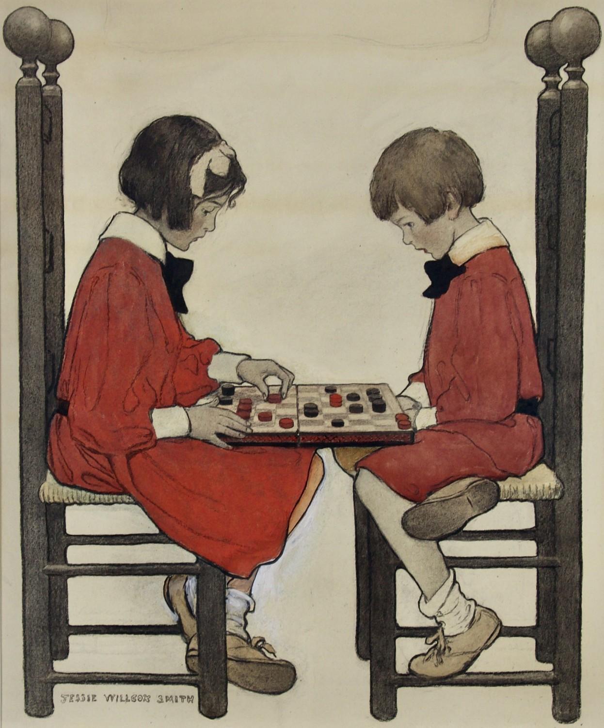 Jessie Willcox Smith Figurative Painting – Eine Partie Dame, Titelseite des Collier's Magazine