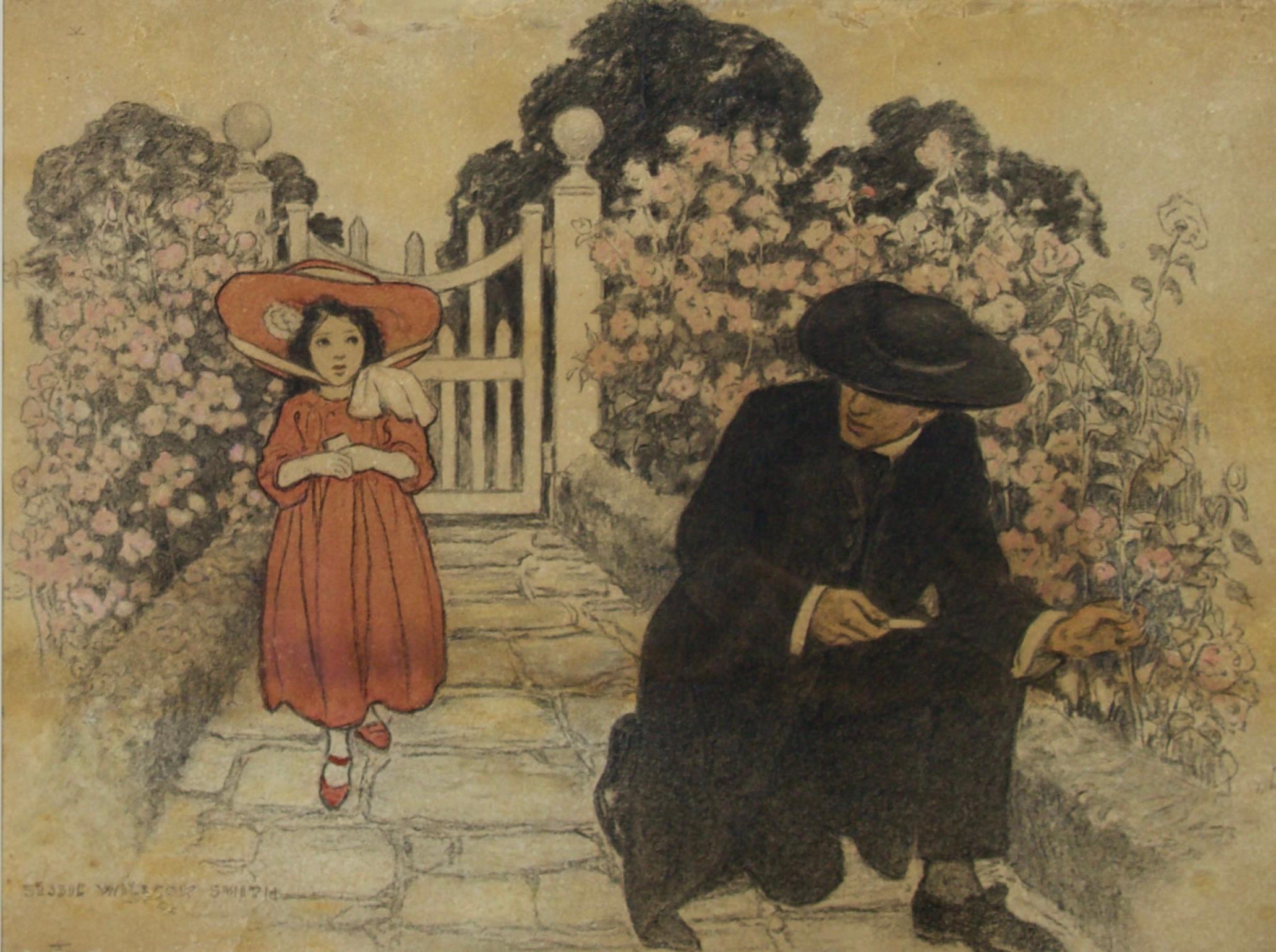 Jessie Willcox Smith Figurative Painting - Along the Garden Path