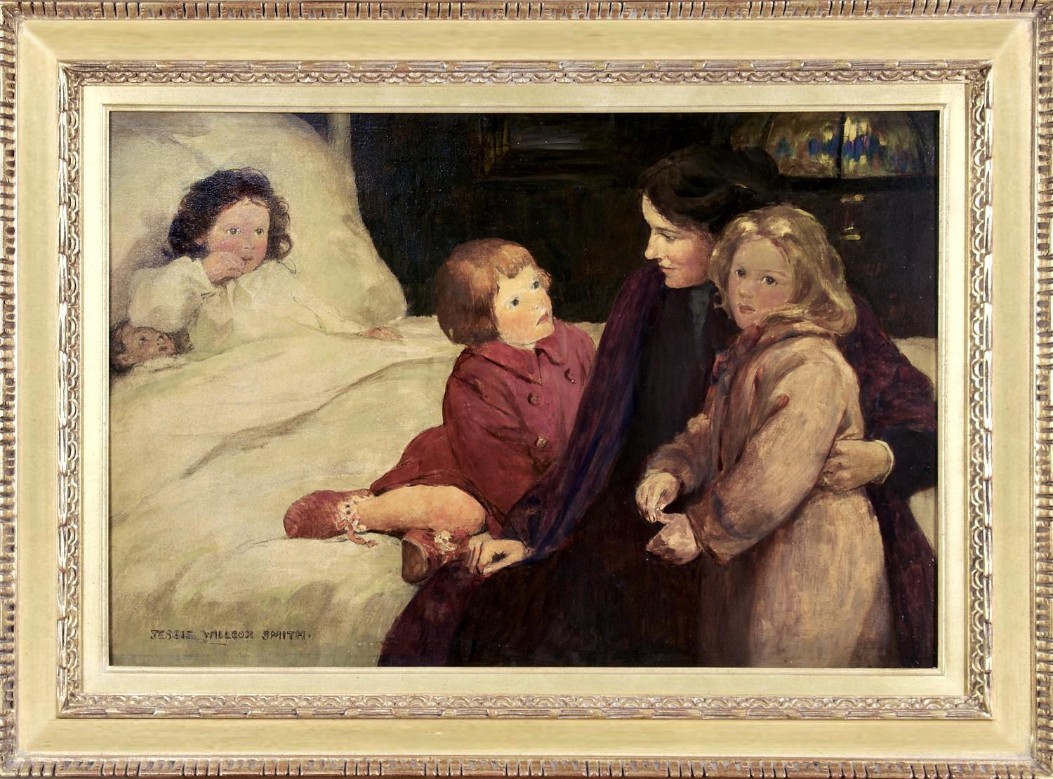 Este gran óleo que representa un dulce momento de unión maternal se publicó como ilustración interior para Harper's Bazar en mayo de 1910. Jessie Willcox Smith adquirió renombre por sus matizados retratos de niños a principios del siglo XX. Su
