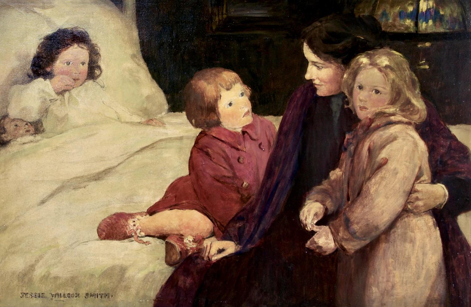 "La hora de los cuentos" Ilustración para Harper's Bazar - Painting de Jessie Willcox Smith