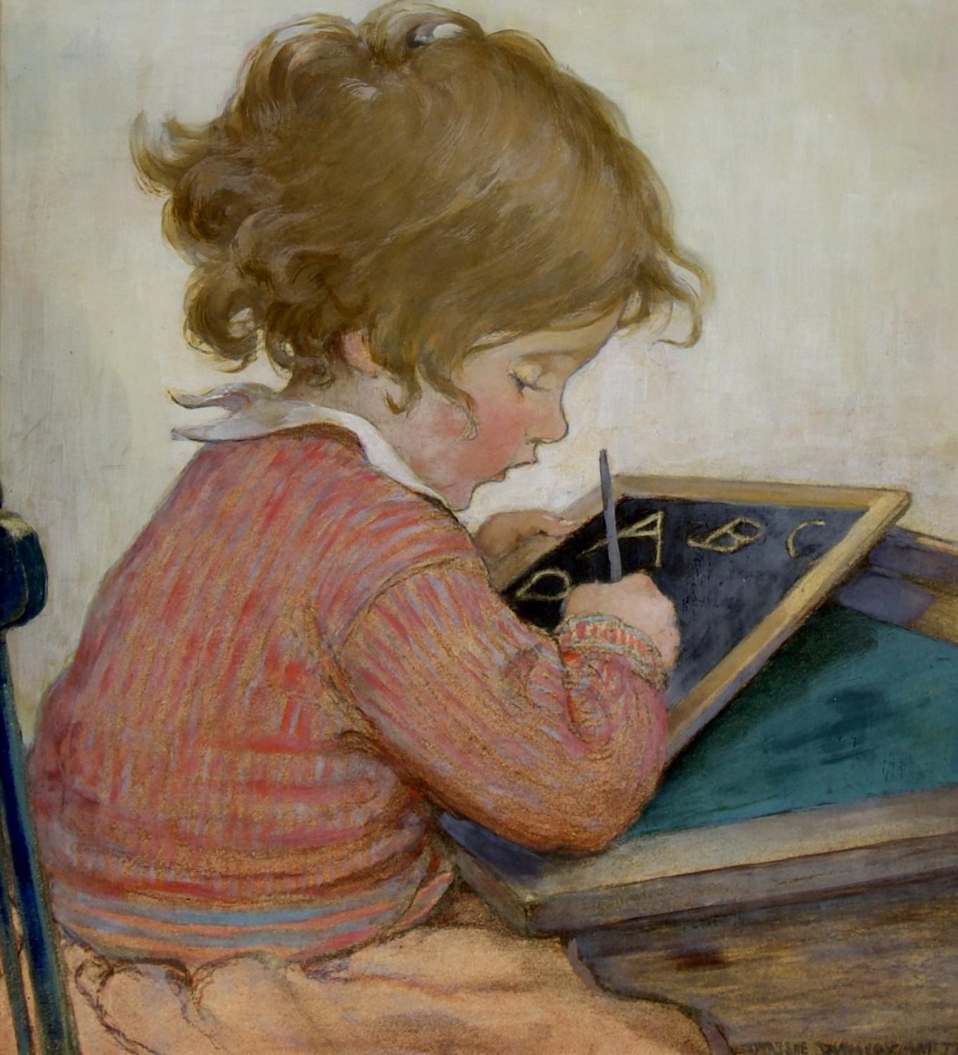 Figurative Painting Jessie Willcox Smith - The Young Scholar, couverture originale du magazine Good Housekeeping, octobre 1922
