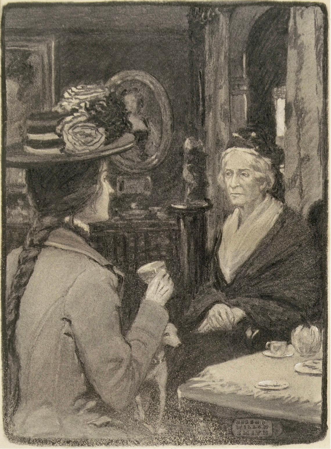 Two Women at Tea - Painting by Jessie Willcox Smith
